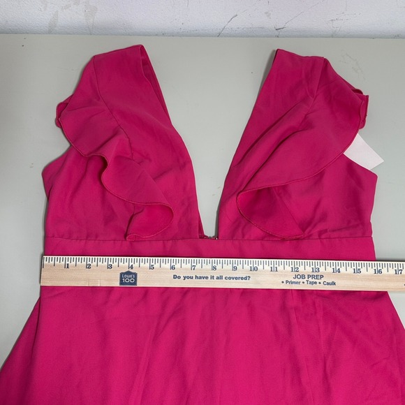Superdown Pink Ruffle Sleeve Deep V-Neck Open Back Mini Dress Size L NEW - Picture 6 of 12